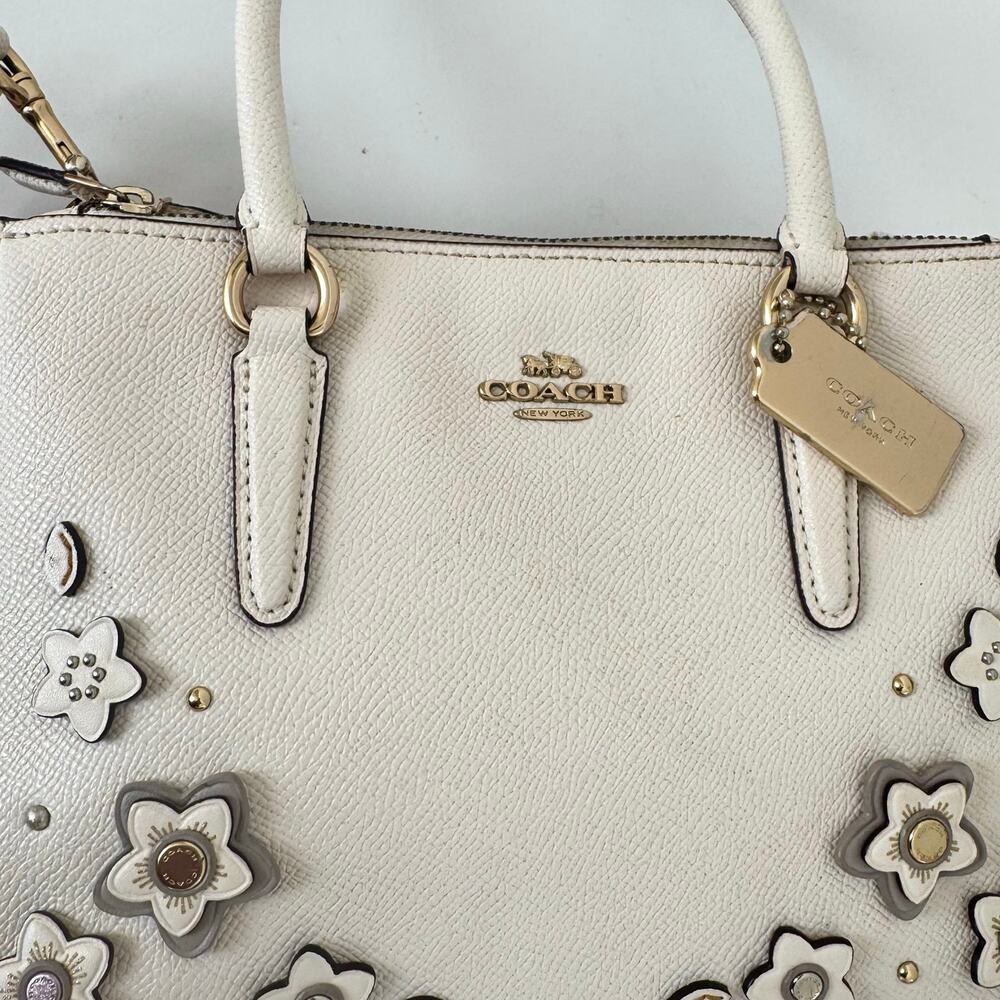 Coach Mini Surrey Carryall Crossgrain Leather Floral Applique Crossbody Chalk - Picture 5 of 16